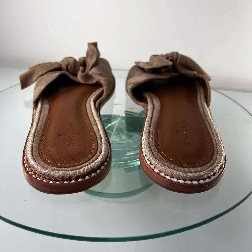 Caslon Darcie Slide Sandals Beige Suede Leather Knotted Bow - Picture 4 of 7